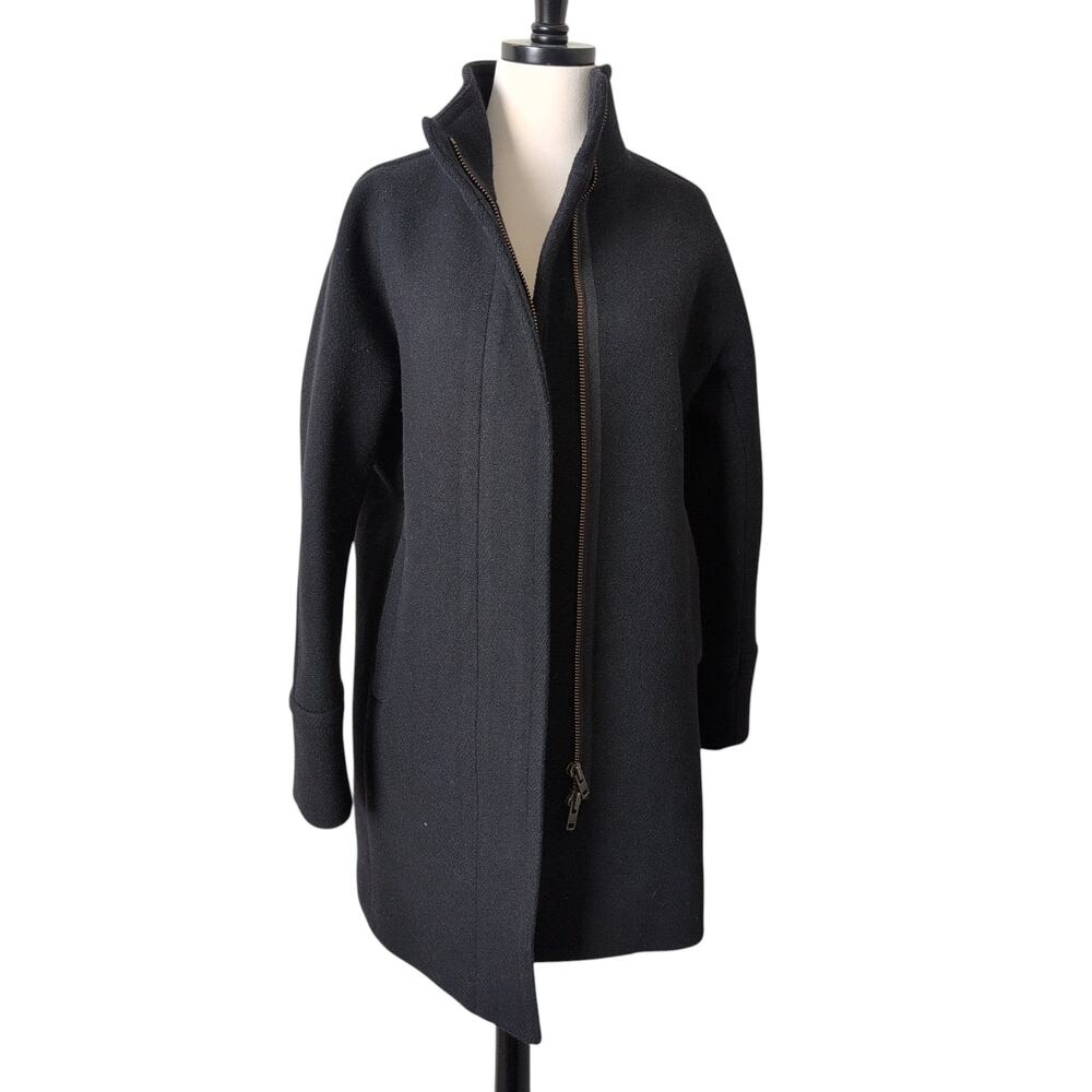 J.Crew $350 Stadium Cloth Nello Gori Wool Cocoon‎ Coat Size 4 Black Midi B2770